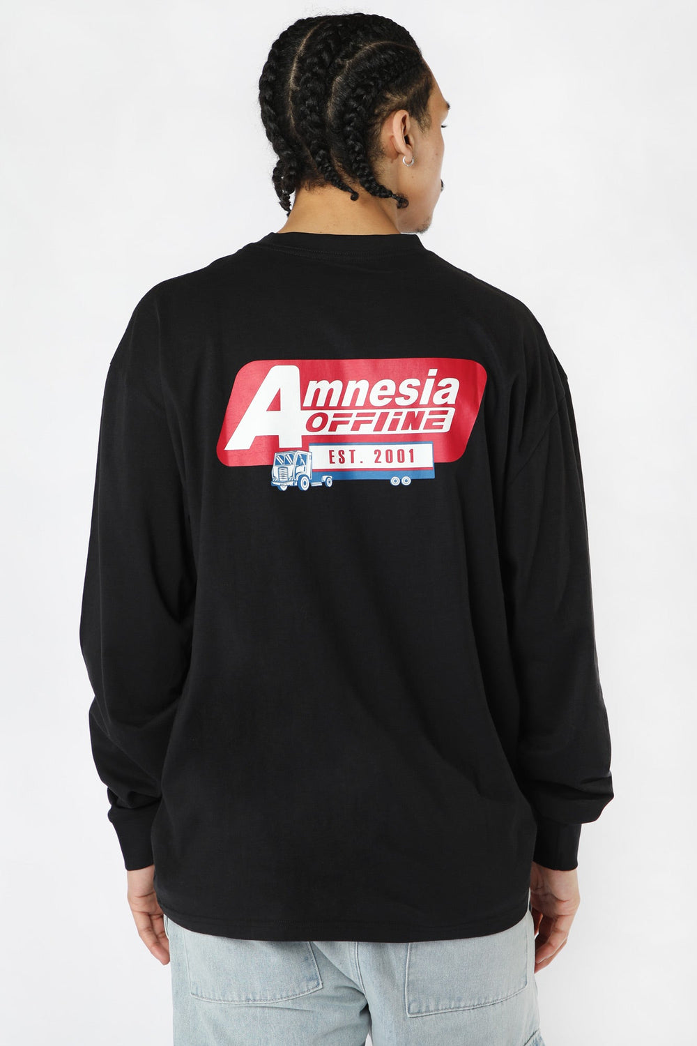 Amnesia Mens Graphic Long Sleeve Top Black