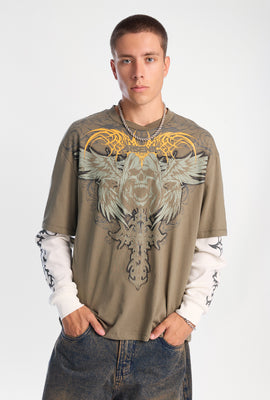 T-shirt superposé à manches longues imprimé faucheur Arsenic