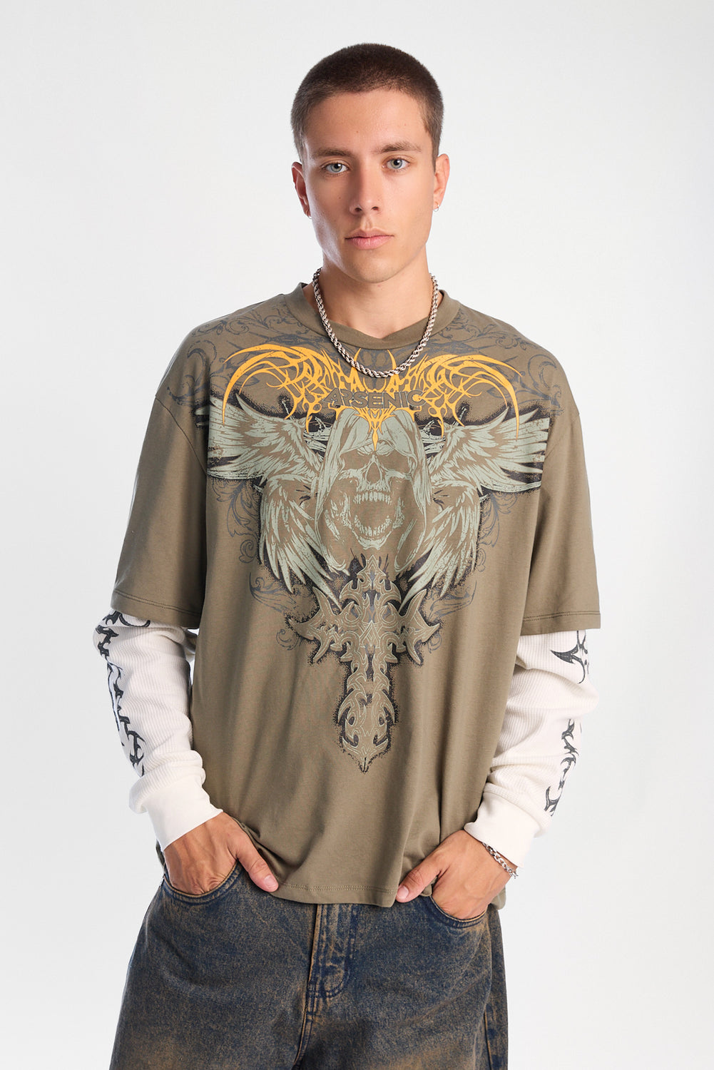 T-shirt superposé à manches longues imprimé faucheur Arsenic T-shirt superposé à manches longues imprimé faucheur Arsenic