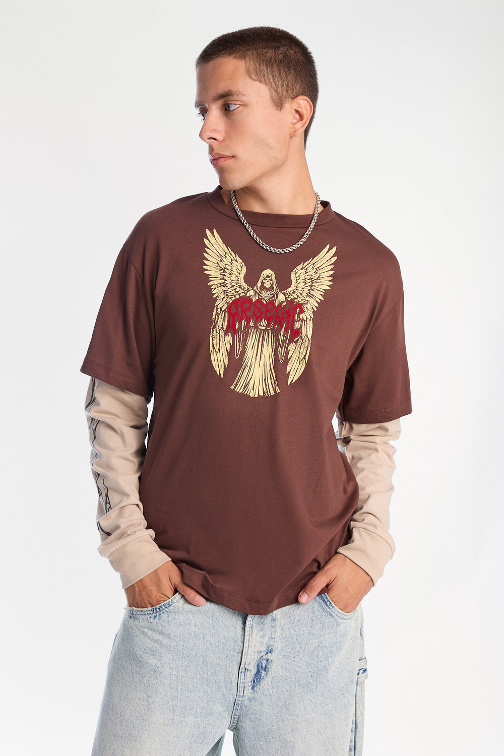 T-shirt superposé à manches longues imprimé faucheur ange Arsenic T-shirt superposé à manches longues imprimé faucheur ange Arsenic