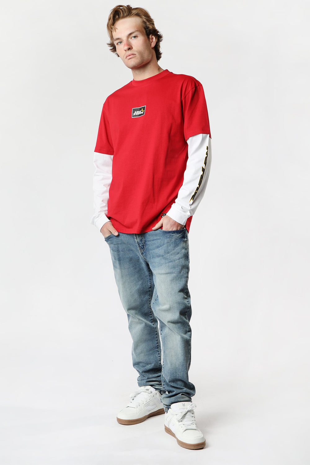 No Fear Mens Hang Down Long Sleeve Top Red