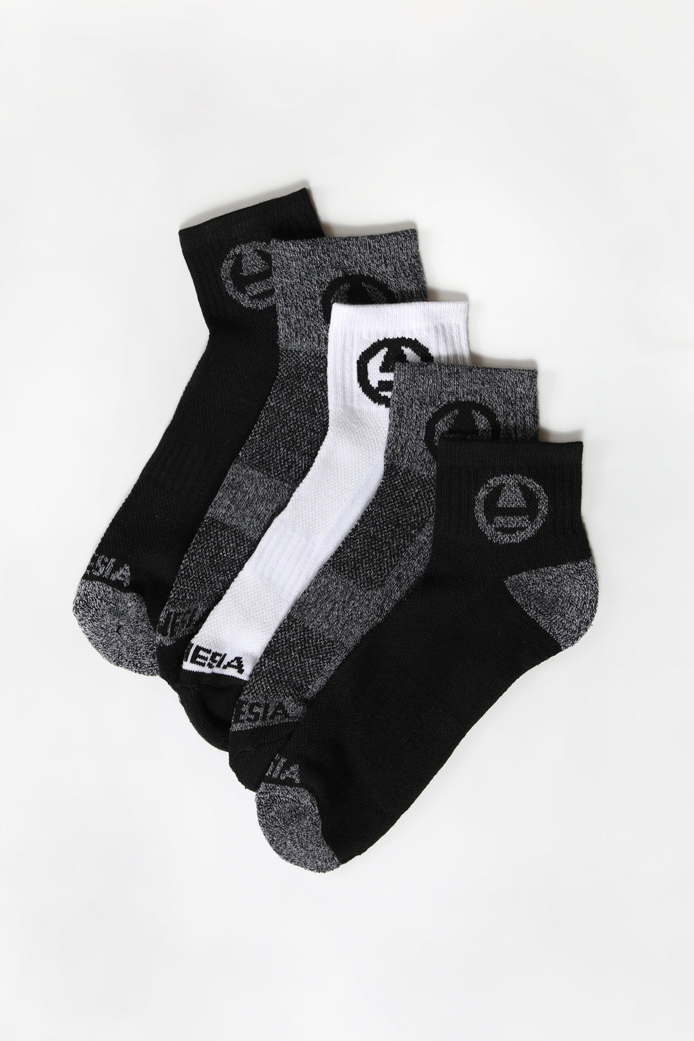 Amnesia Mens 5-Pack Athletic Ankle Socks Black with White