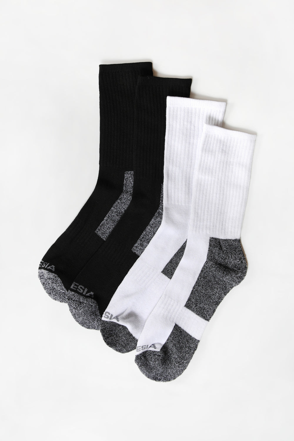 Amnesia Mens 4-Pack Athletic Crew Socks Black with White