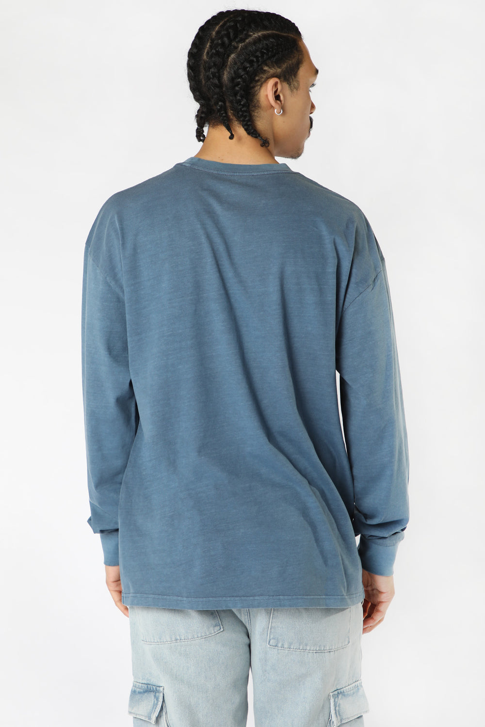 Amnesia Mens Pigment Washed Long Sleeve Top Blue