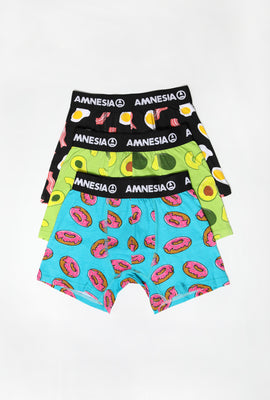 Amnesia Youth 3-Pack Food Print Boxer Briefs