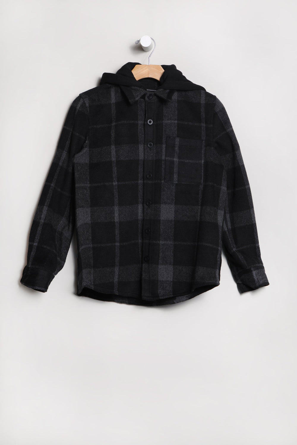 West49 Youth Hooded Plaid Shacket Charcoal