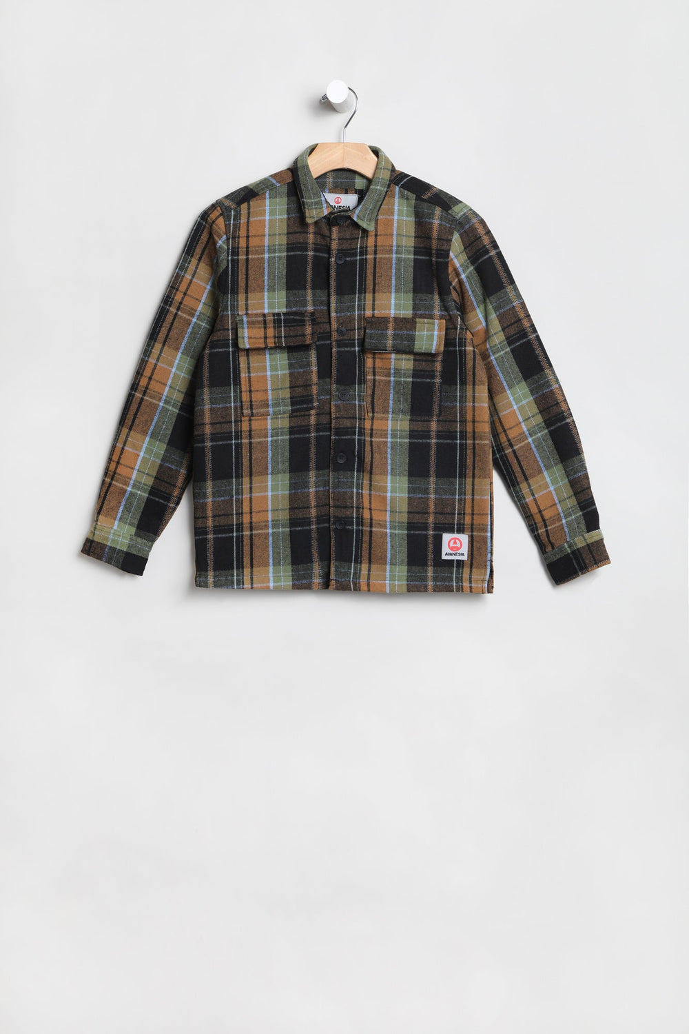Amnesia Youth Plaid Button-Up Green