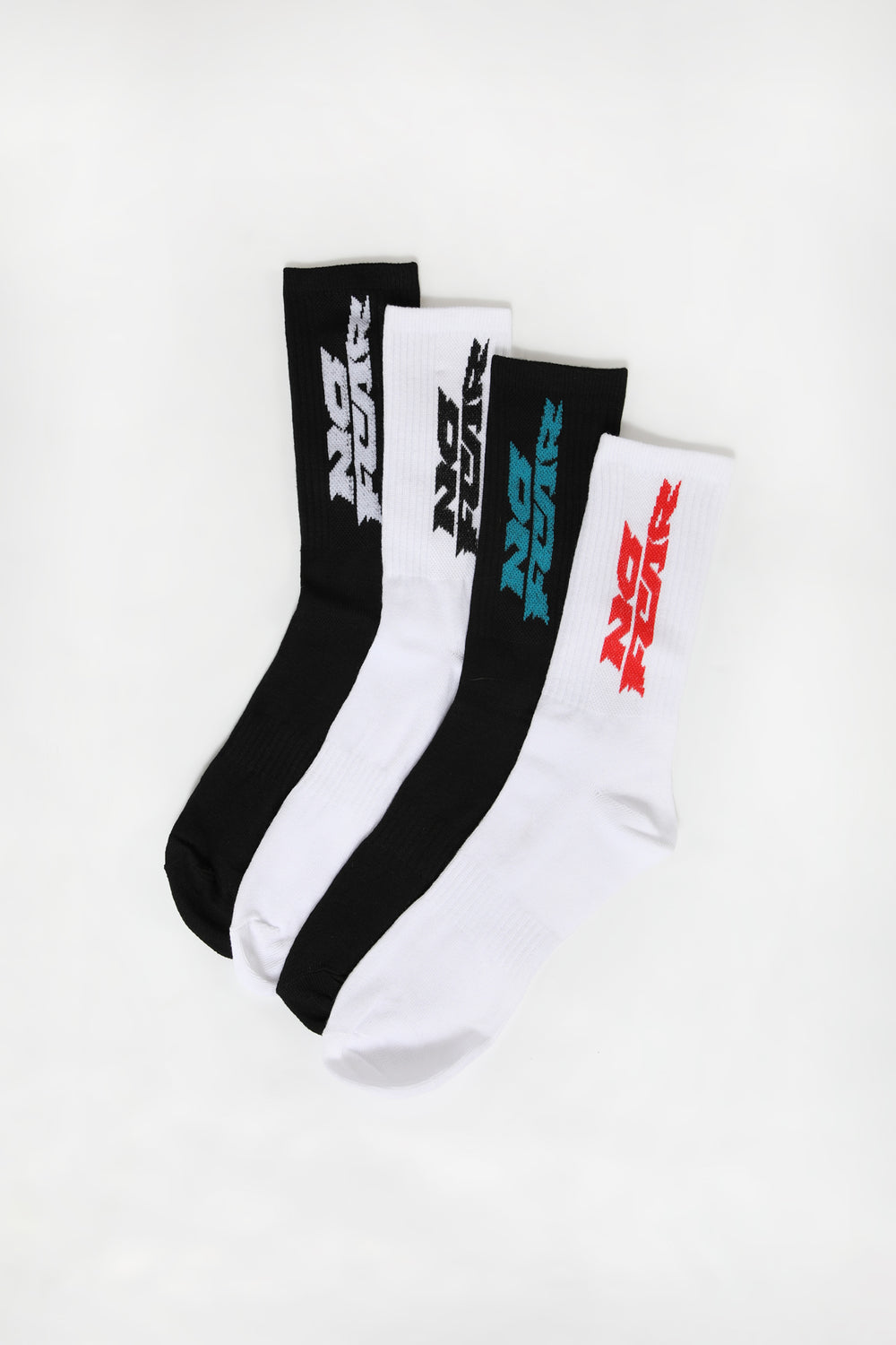 No Fear Youth Athletic Crew Socks 4-Pack Black with White