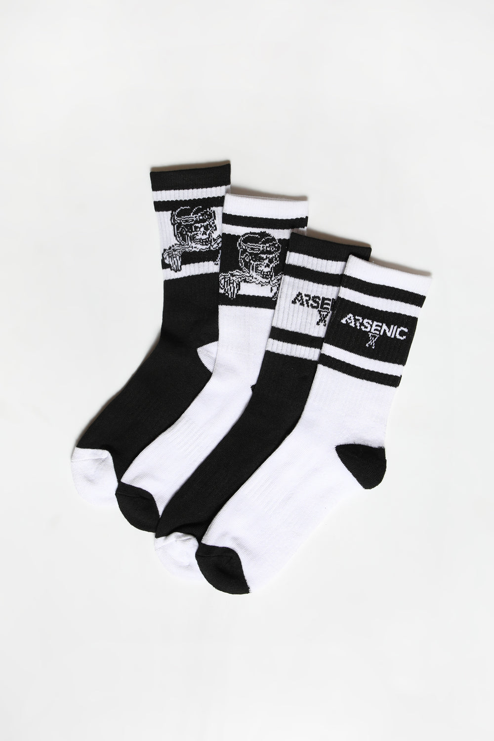 Arsenic Youth 4-Pack Athletic Crew Socks Black with White
