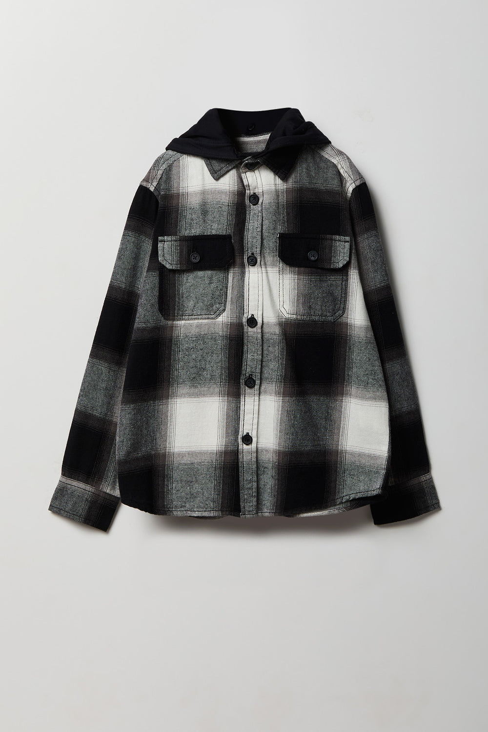 Youth Plaid Flannel Hooded Button-Up Shirt Youth Plaid Flannel Hooded Button-Up Shirt
