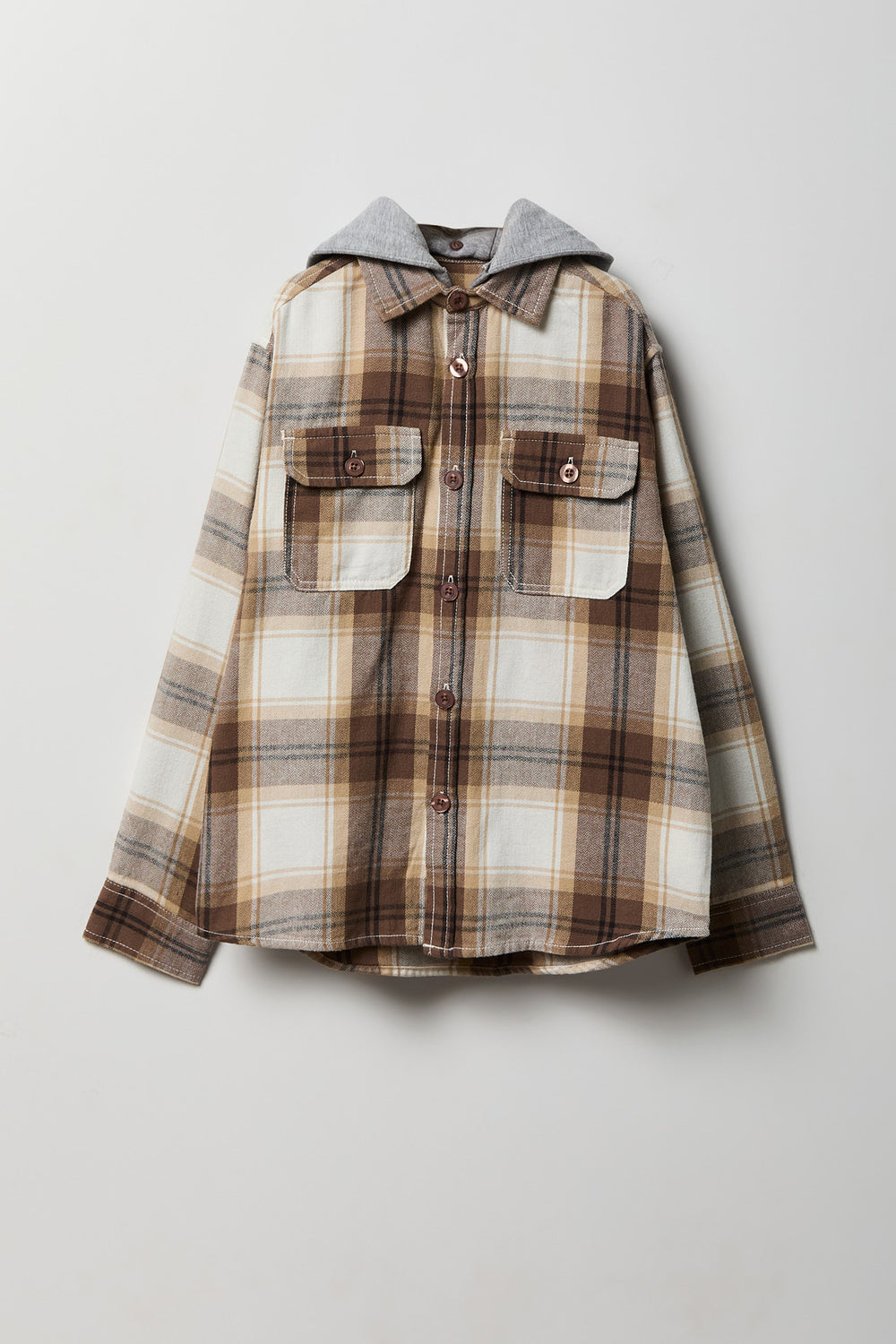 Chemise boutonnée à capuche en flanelle à carreaux Chemise boutonnée à capuche en flanelle à carreaux