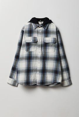 Chemise boutonnée à capuche en flanelle à carreaux