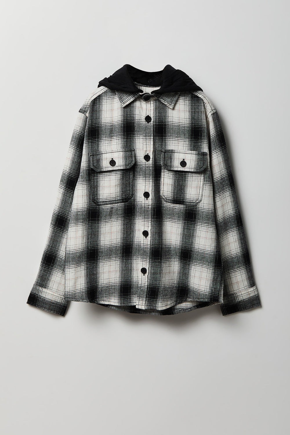 Chemise boutonnée à capuche en flanelle à carreaux Chemise boutonnée à capuche en flanelle à carreaux