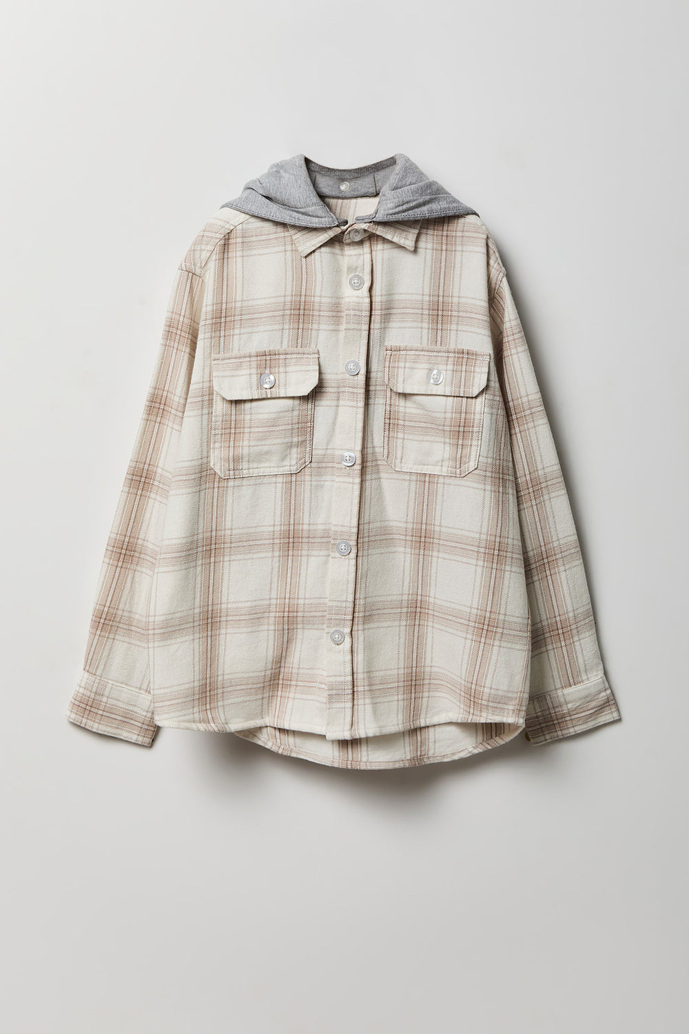 Chemise boutonnée à capuche en flanelle à carreaux Chemise boutonnée à capuche en flanelle à carreaux