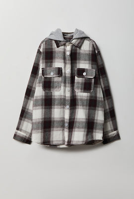 Youth Plaid Flannel Hooded Button-Up Shirt
