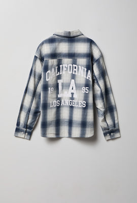 Youth Graphic Plaid Flannel Button-Up Shirt