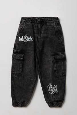 Jogger cargo en denim à motif graffiti junior