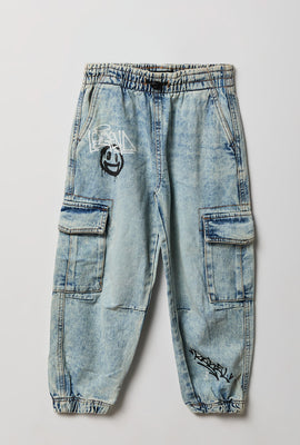 Youth Graffiti Denim Cargo Joggers
