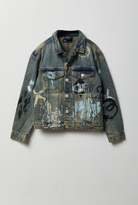 Veste en denim à motifs graffiti junior