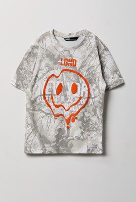 T-shirt imprimé visage souriant en relief junior