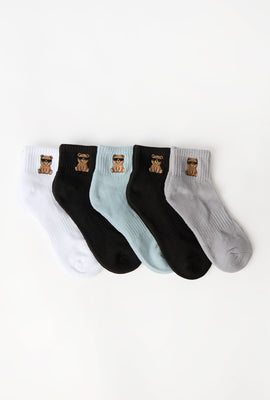 5 paires de chaussettes à la cheville ours brodé junior