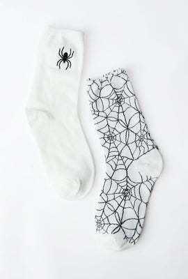 Youth Halloween Spider & Web Graphic Crew Socks 2-Pack