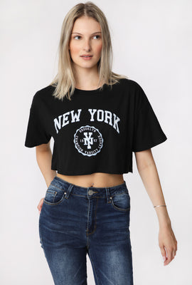 T-Shirt Court Imprimé New York Femme