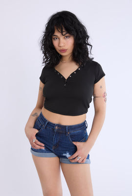 Short en denim d'aspect usé