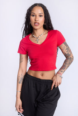 Cropped V-Neck Tee