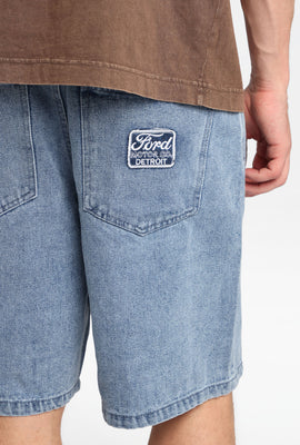 Ford Motor Co. Detroit Embroidered Loose Denim Shorts