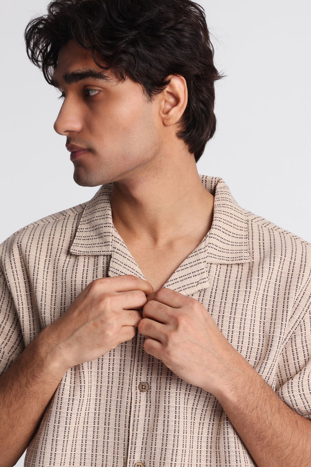 Textured Striped Short Sleeve Button-Up Shirt Textured Striped Short Sleeve Button-Up Shirt
