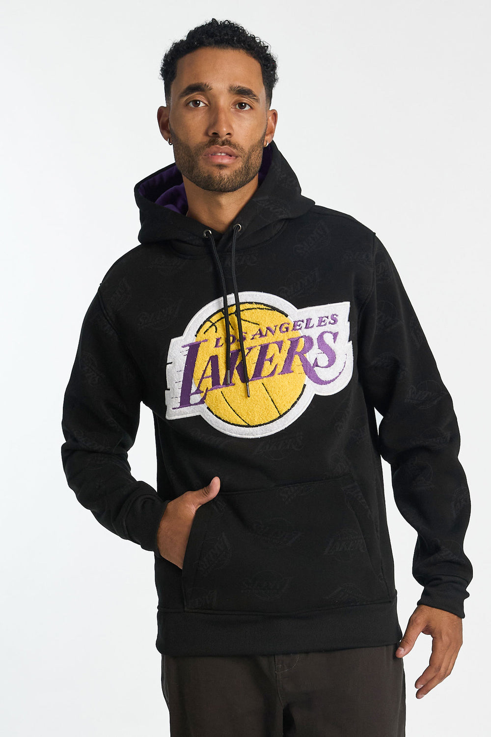 Mens LA Lakers AOP Chenille Logo Hoodie Mens LA Lakers AOP Chenille Logo Hoodie