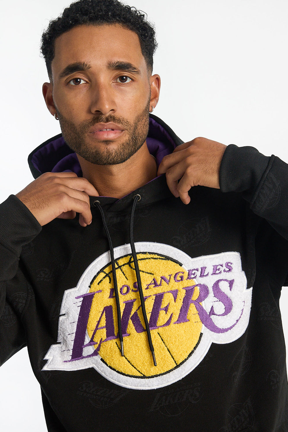 Mens LA Lakers AOP Chenille Logo Hoodie Mens LA Lakers AOP Chenille Logo Hoodie