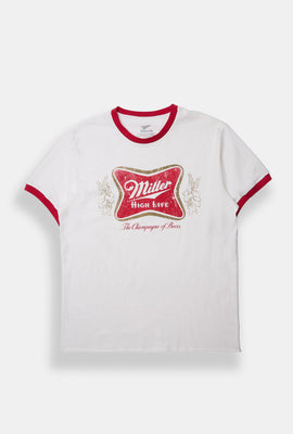 T-shirt surdimensionné à bordure contrastée imprimé Miller High Life