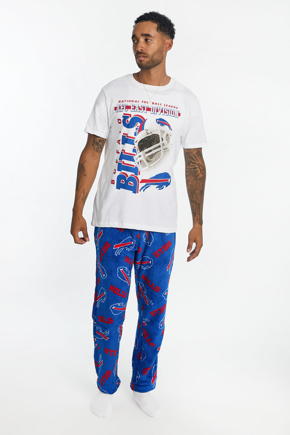 Mens Buffalo Bills 2-Piece Graphic Tee & Pajama Pant Set Mens Buffalo Bills 2-Piece Graphic Tee & Pajama Pant Set