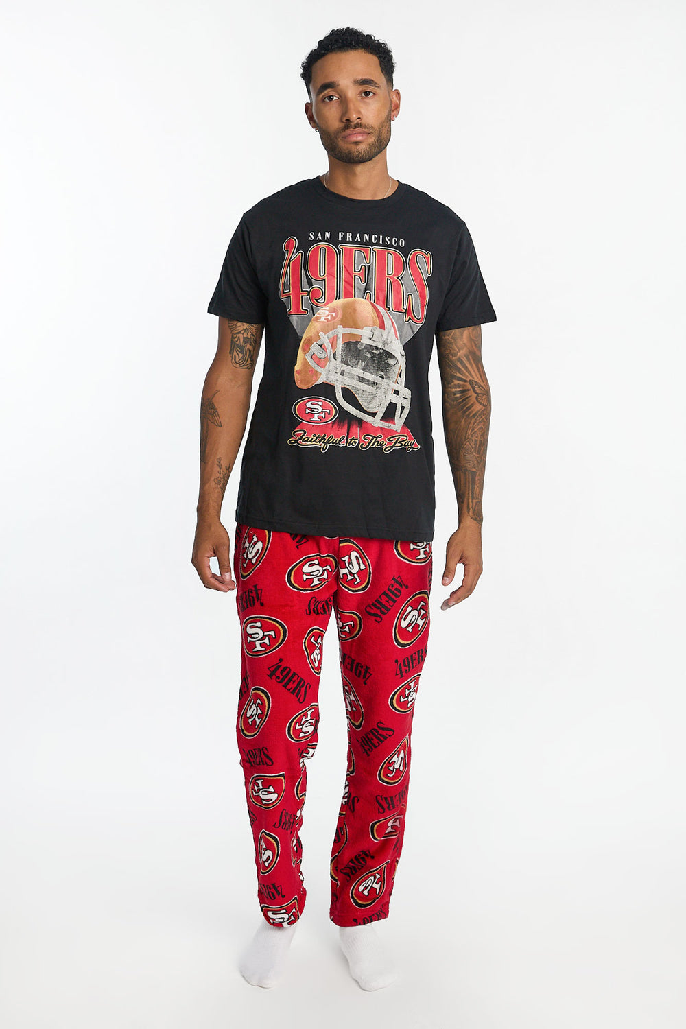 Mens San Francisco 49ers 2-Piece Graphic Tee & Pajama Pant Set Mens San Francisco 49ers 2-Piece Graphic Tee & Pajama Pant Set