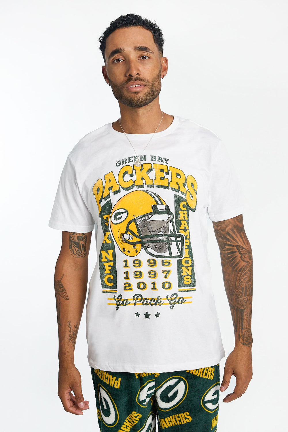 Mens Green Bay Packers 2-Piece Graphic Tee & Pajama Pant Set Mens Green Bay Packers 2-Piece Graphic Tee & Pajama Pant Set