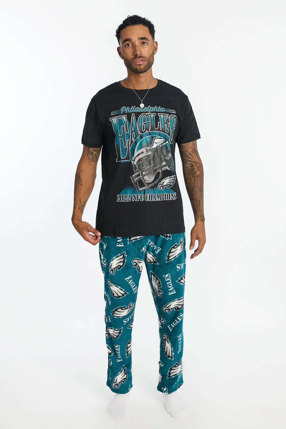 Mens Philadelphia Eagles 2-Piece Graphic Tee & Pajama Pant Set Mens Philadelphia Eagles 2-Piece Graphic Tee & Pajama Pant Set