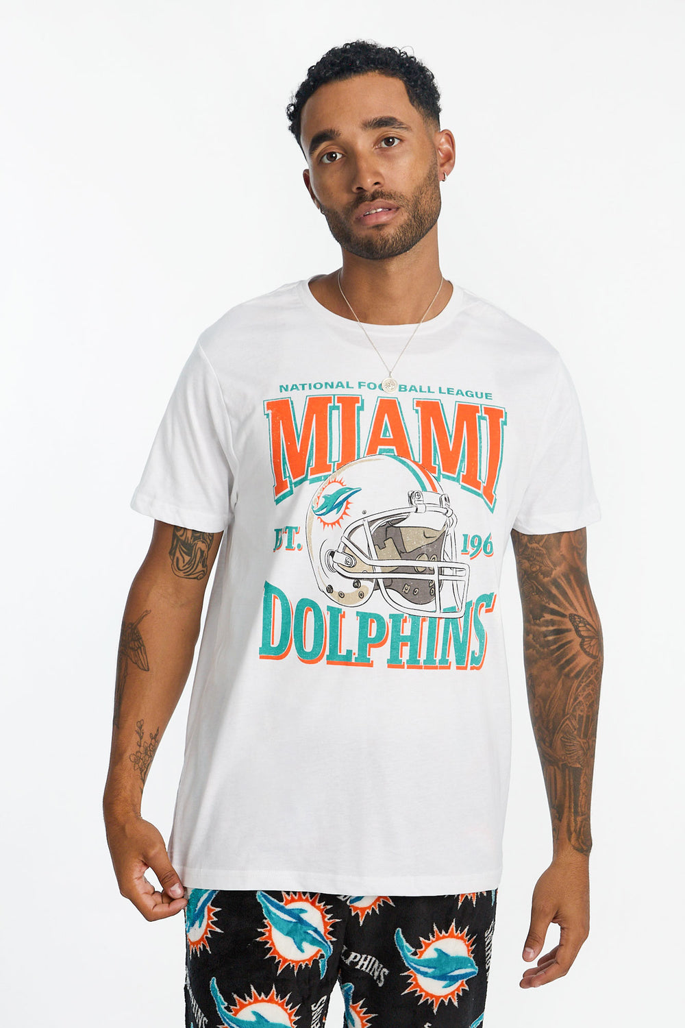 Mens Miami Dolphins 2-Piece Graphic Tee & Pajama Pant Set Mens Miami Dolphins 2-Piece Graphic Tee & Pajama Pant Set