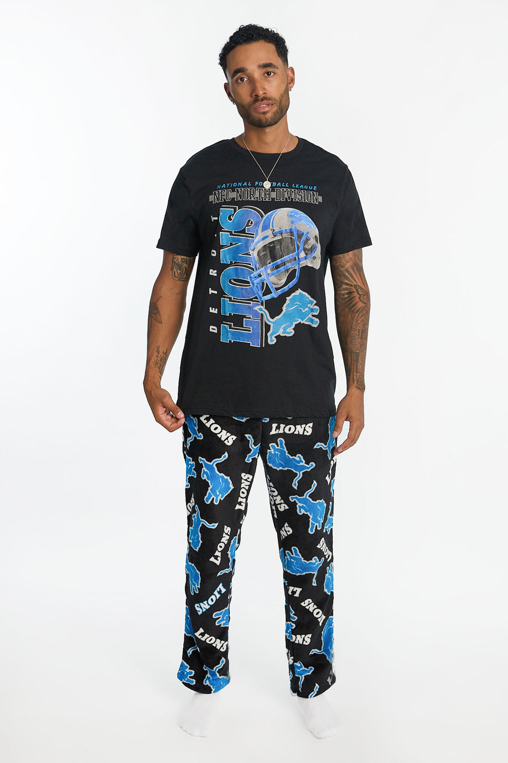 Mens Detroit Lions 2-Piece Graphic Tee & Pajama Pant Set Mens Detroit Lions 2-Piece Graphic Tee & Pajama Pant Set