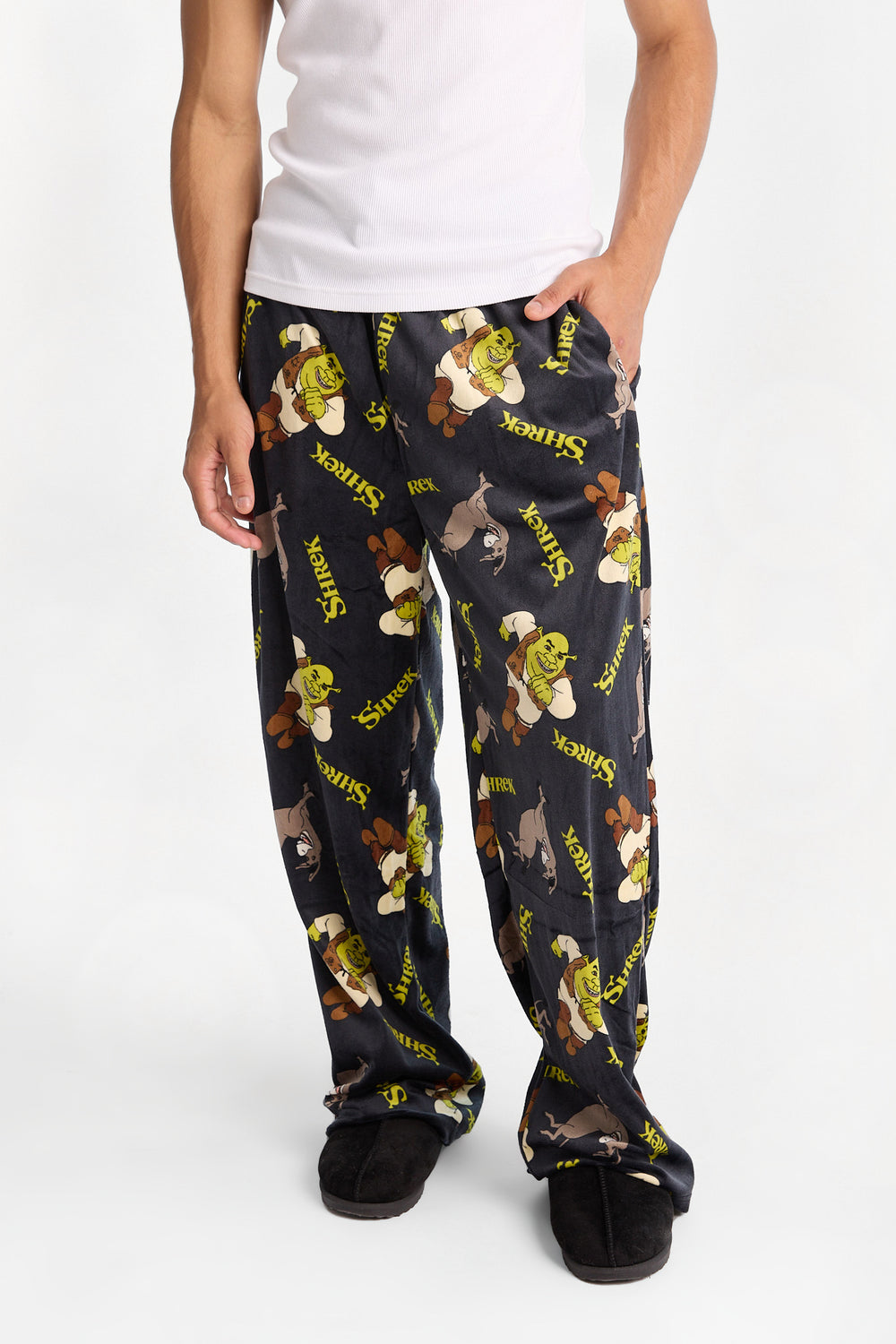 Pantalon pyjama en molleton soyeux imprimé Shrek et Donkey Pantalon pyjama en molleton soyeux imprimé Shrek et Donkey