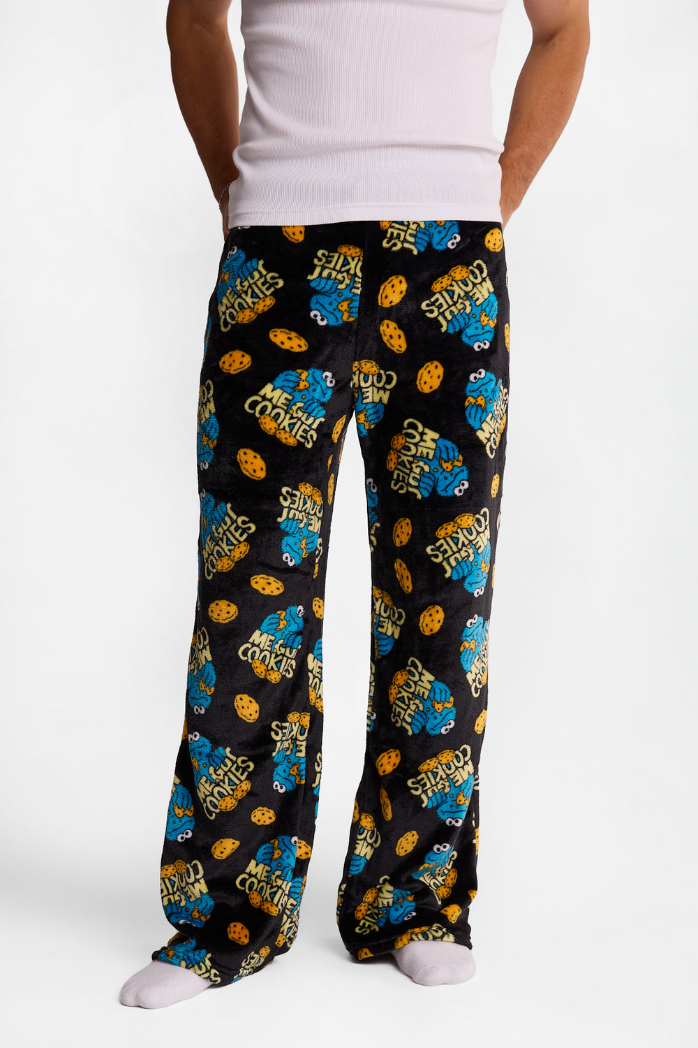 Pantalon pyjama pelucheux imprimé Cookie Monster Pantalon pyjama pelucheux imprimé Cookie Monster