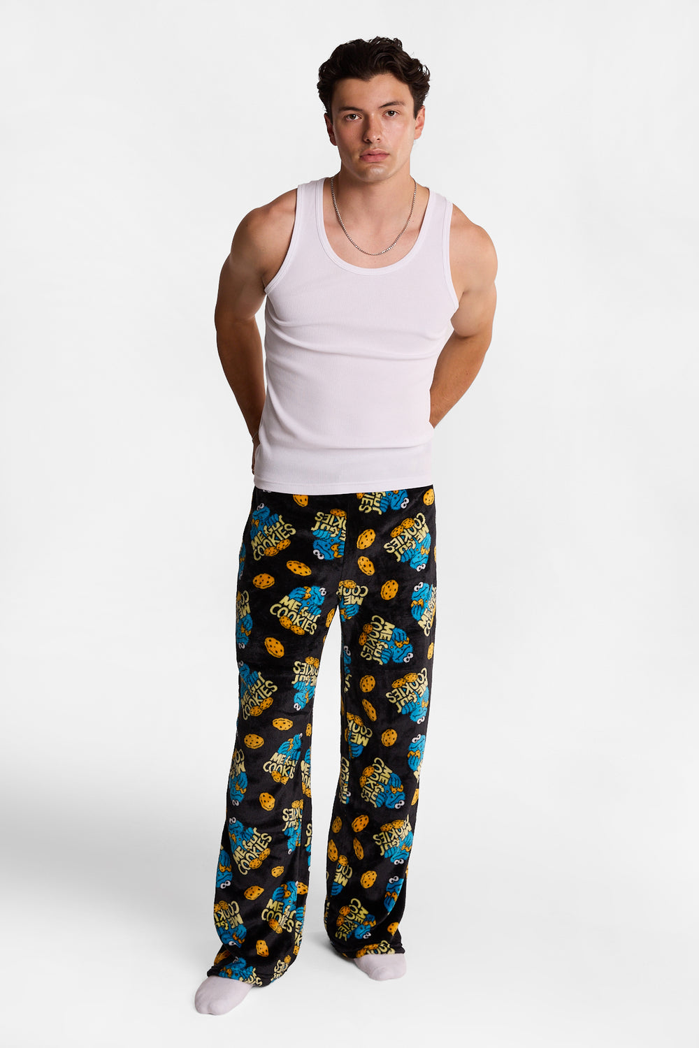 Pantalon pyjama pelucheux imprimé Cookie Monster Pantalon pyjama pelucheux imprimé Cookie Monster