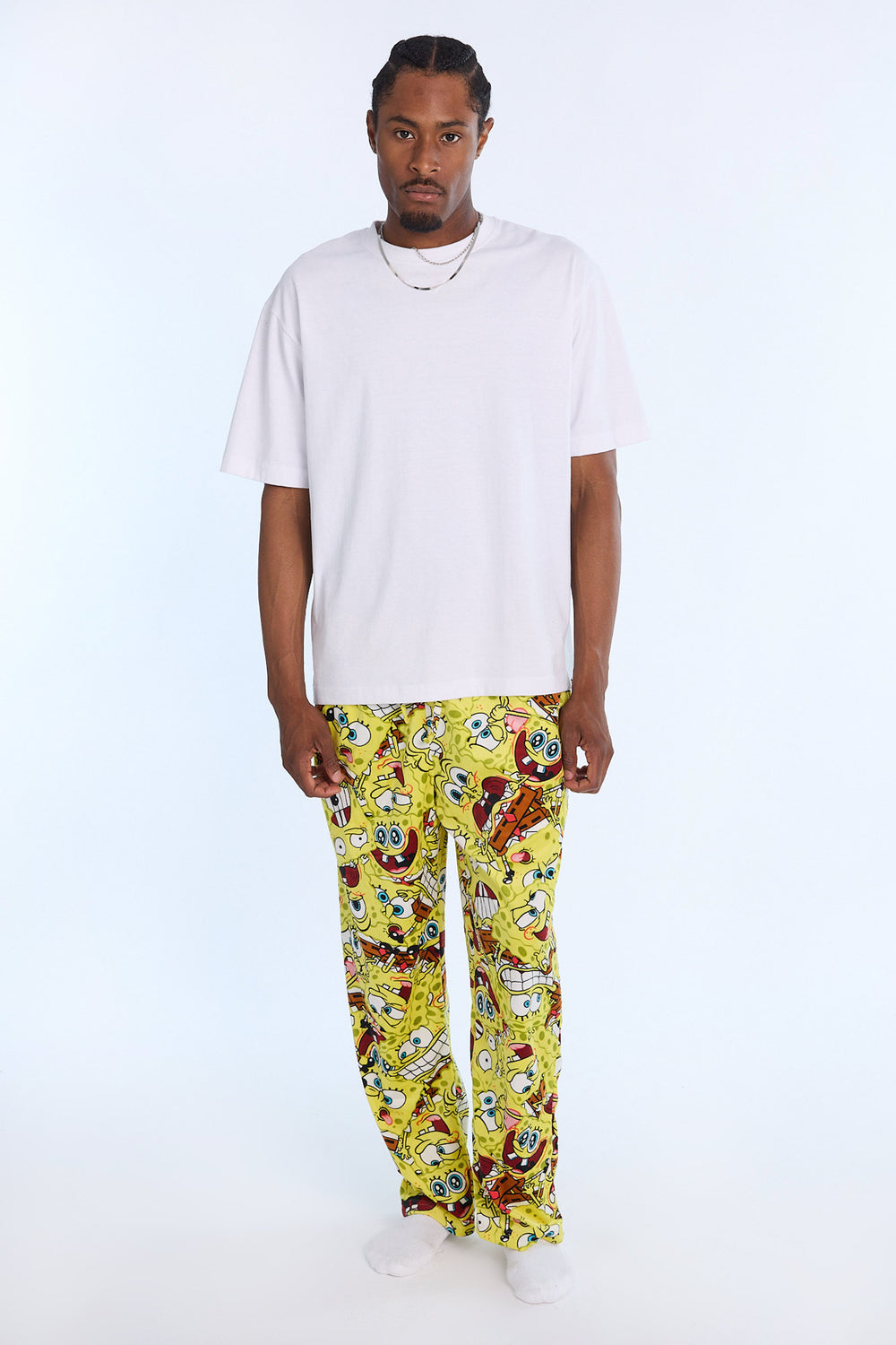 Mens SpongeBob Funny Faces Fleece Pajama Pant Mens SpongeBob Funny Faces Fleece Pajama Pant