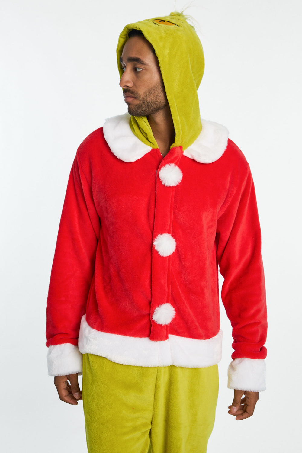 Mens The Grinch Plush Hooded Onesie Mens The Grinch Plush Hooded Onesie