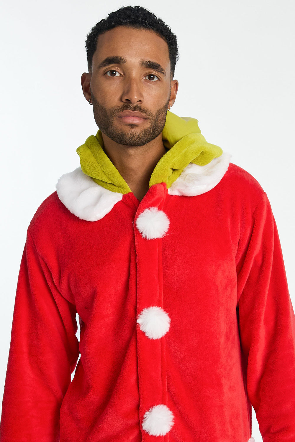 Mens The Grinch Plush Hooded Onesie Mens The Grinch Plush Hooded Onesie