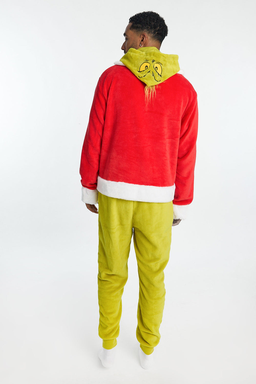 Mens The Grinch Plush Hooded Onesie Mens The Grinch Plush Hooded Onesie