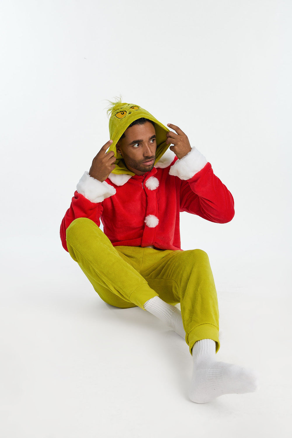 Mens The Grinch Plush Hooded Onesie Mens The Grinch Plush Hooded Onesie