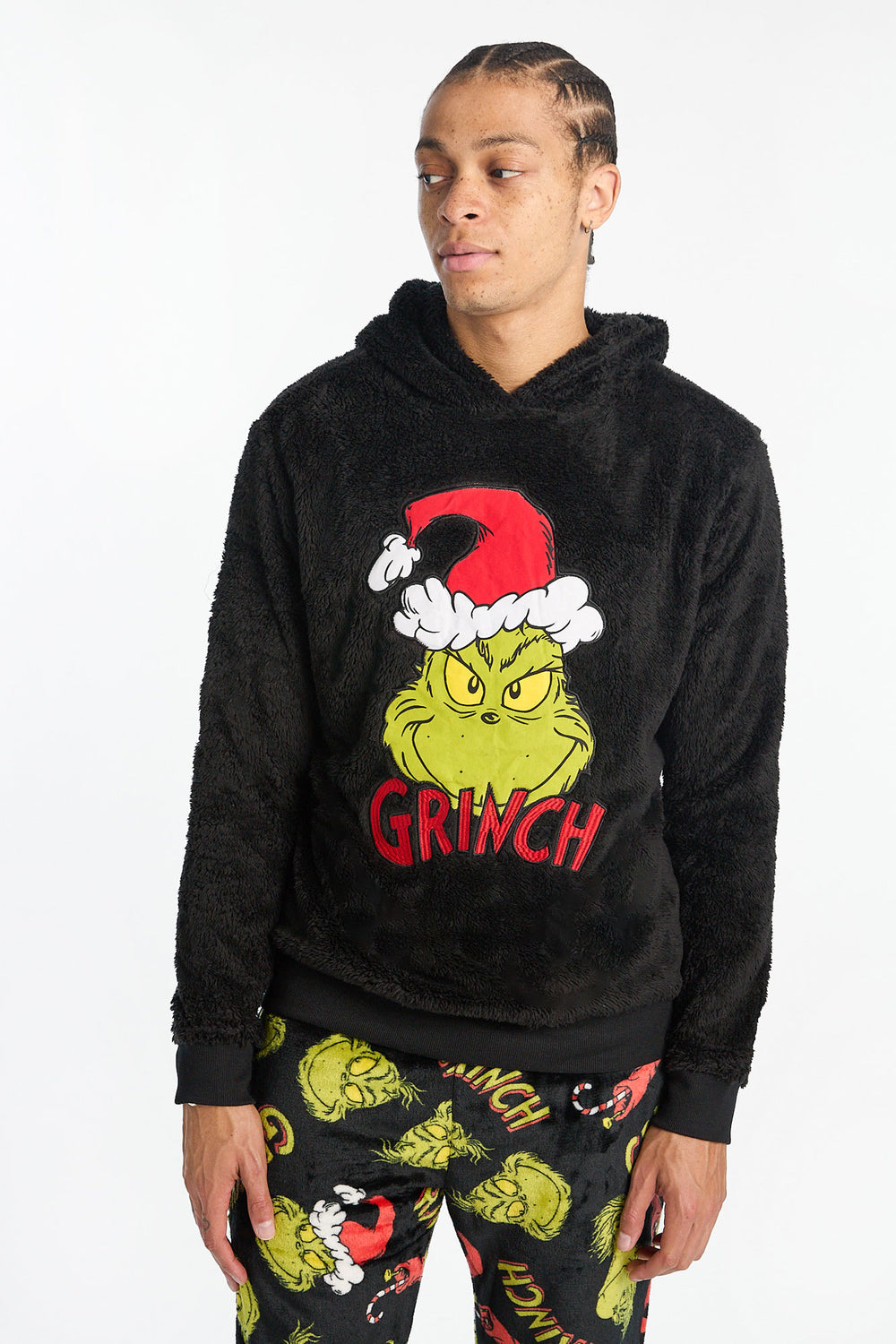 Haut à capuchon en sherpa noir The Grinch homme Haut à capuchon en sherpa noir The Grinch homme