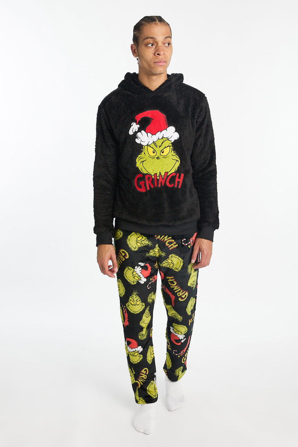 Mens The Grinch Black Sherpa Hoodie Mens The Grinch Black Sherpa Hoodie